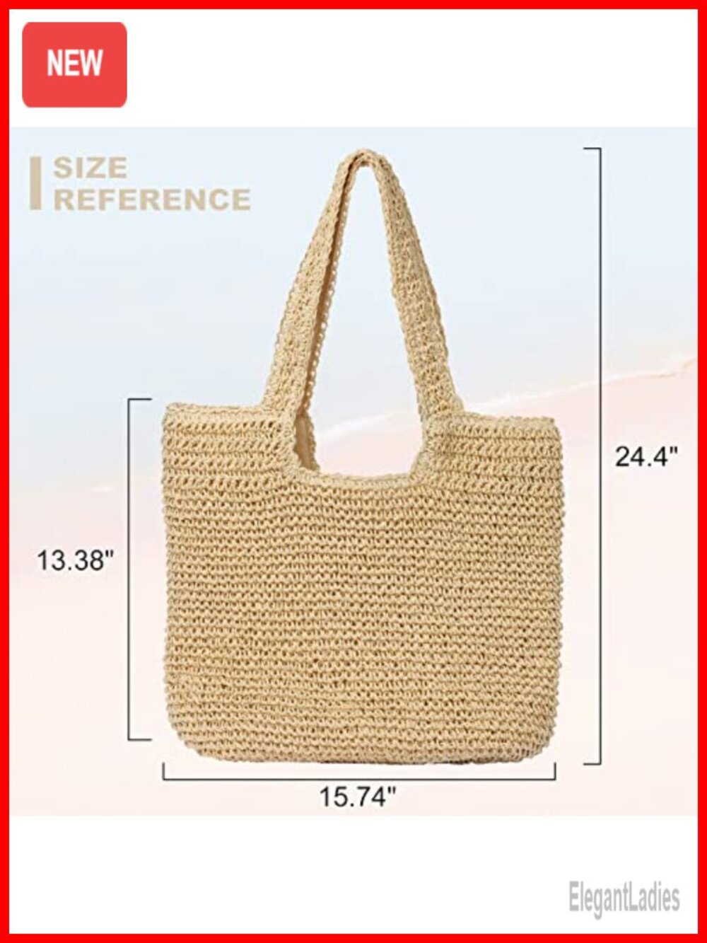Handwoven Straw Shoulder Bag Large Tote for Beach Travel Summer Vacation - Picture 3 of 6